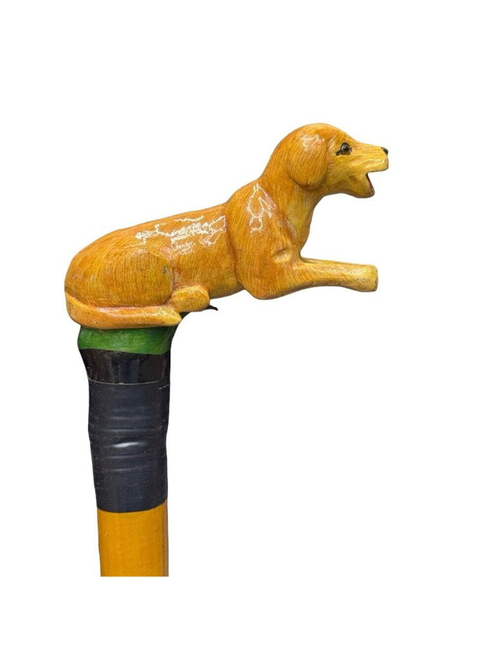 Handcrafted Wooden Walking Stick Cane Golden Retriever Lab Dog 39" Vintage